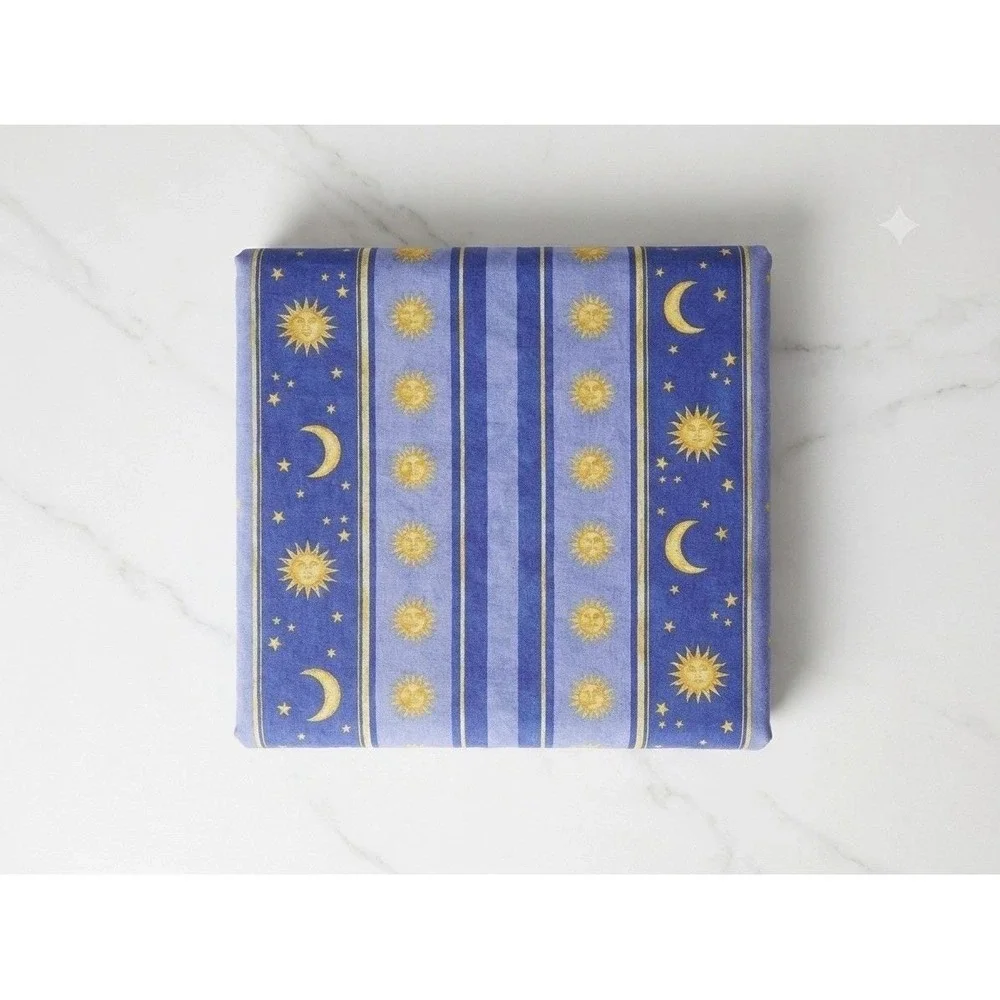 Vintage 90s Celestial Sun Moon Twin Duvet Cover Blue Yellow Stripe 72